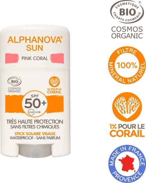 Alphanova Alphanova Sun, Krem z filtrem w sztyfcie, SPF50+, Pink Coral, 12 g