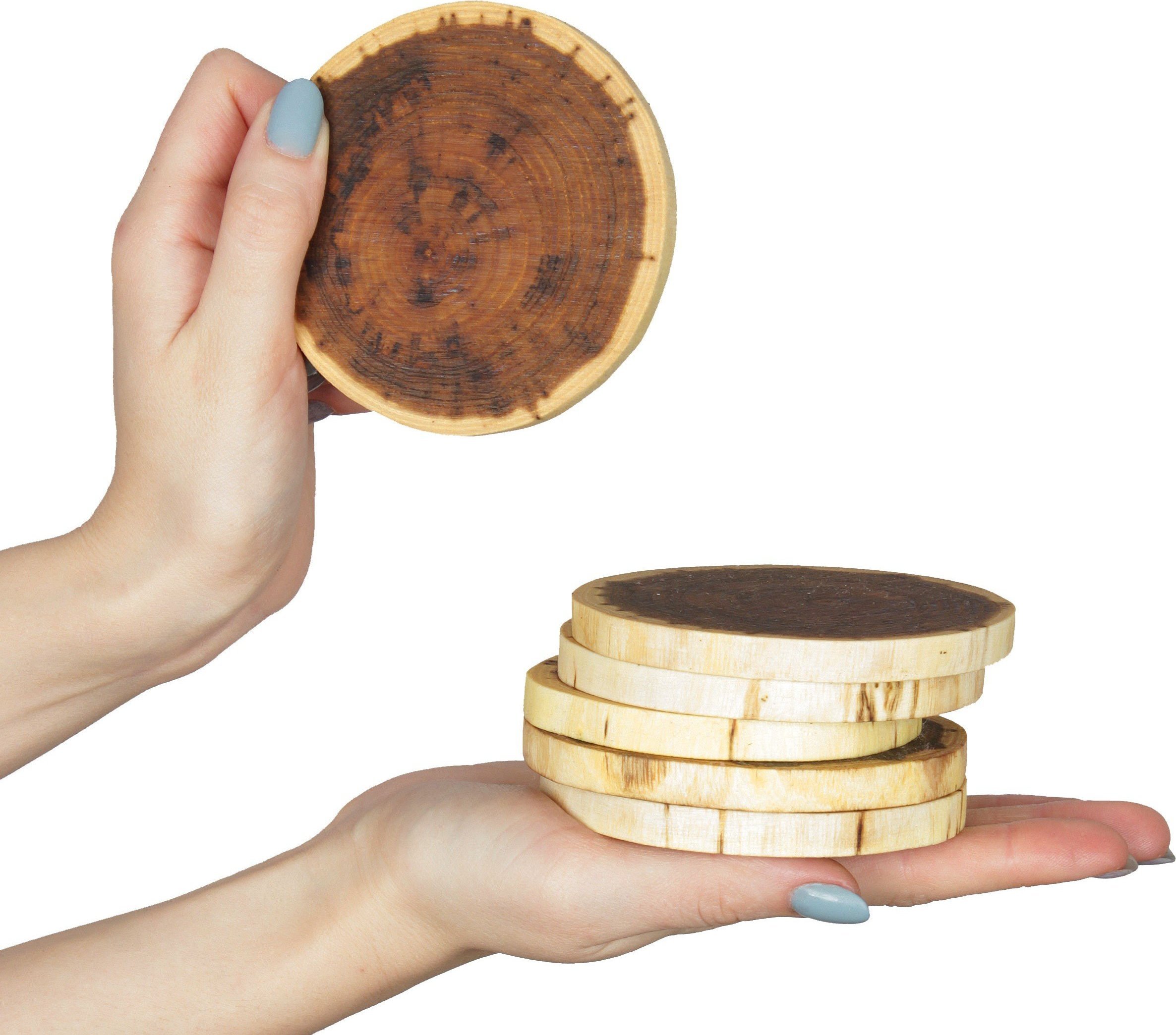 Wamar-Sosenka Zestaw 6 szt Okorowanych Podkładek na Stół śr. 9-12 cm Drewno Akacji Olejowany Naturalny PDOA_0912X10_DO6 / Wamar-Sosenka