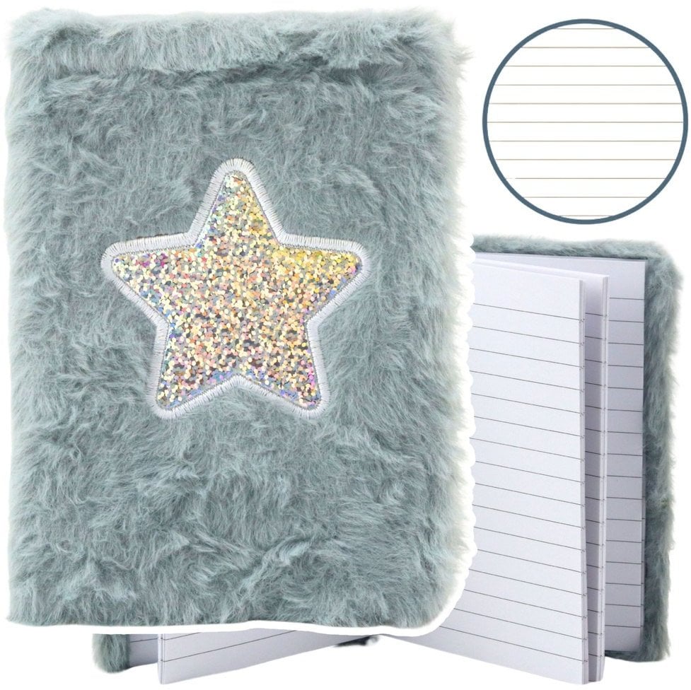 Pluszowy Notatnik W Linie Błyszcząca Gwiazda Szary A6 80 Kartek LEAN