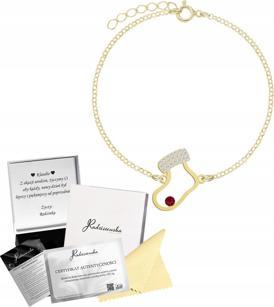 Radziszewska Jewellery Złota Bransoletka Skarpeta Świąteczna Boże Narodzenie 925 ŻYCZENIA GRATIS