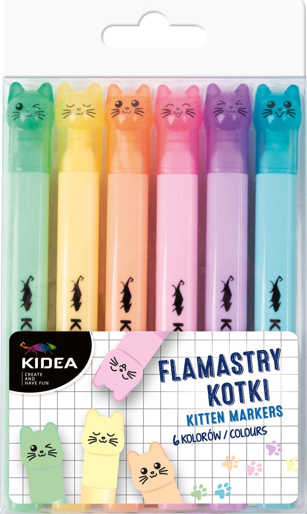 Derform Zakreślacze pastelowe kotki 6 kolorów Kidea