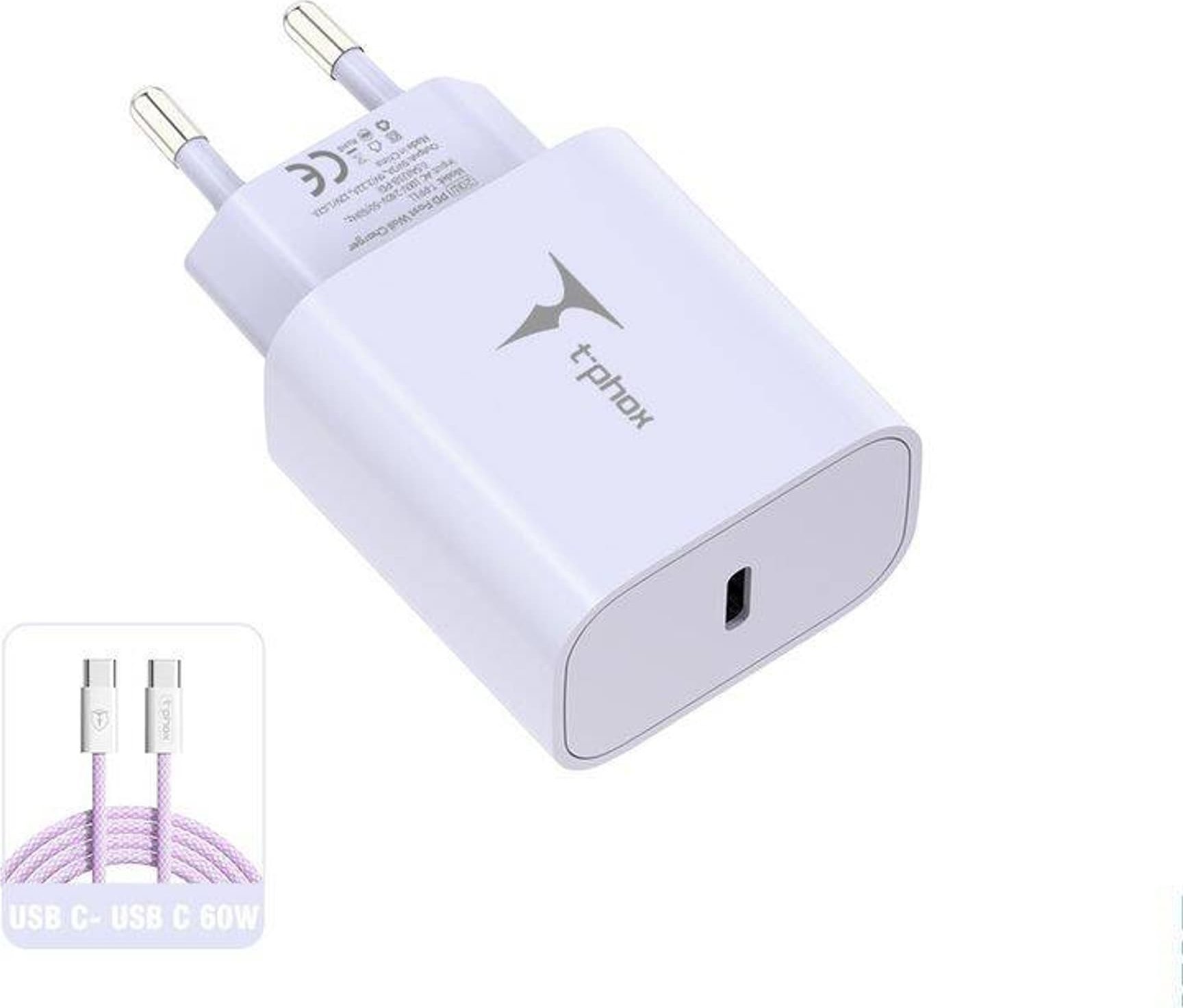 Ładowarka T-Phox ŁAD SIEC T-PHOX MODERATE SERIES T-PP11 20W + KABEL USB-C/USB-C 60W LILAC