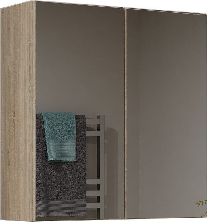 Topeshop Szafka łazienkowa, wisząca, lustro, Pola, 60x22x60 cm, dąb sonoma, mat