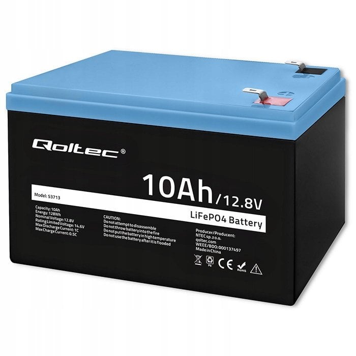 Qoltec Akumulator LiFePO4 Litowo-Żelazowo-Fosforanowy | 12.8V | 10Ah | 128Wh | BMS