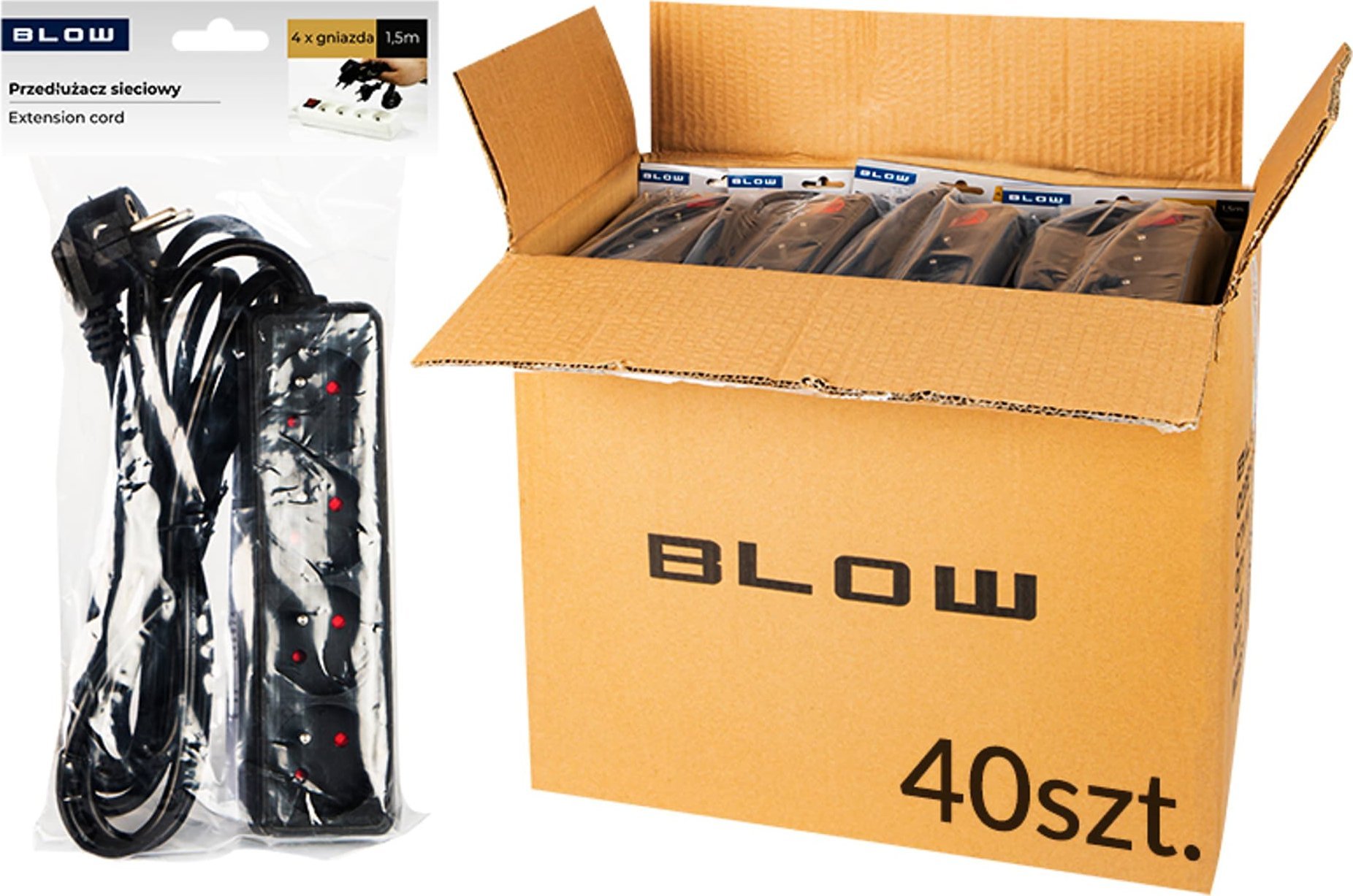 Blow 98-563# Przedłużacz pr-470p 1,5m 4gu 3x1,5cza op