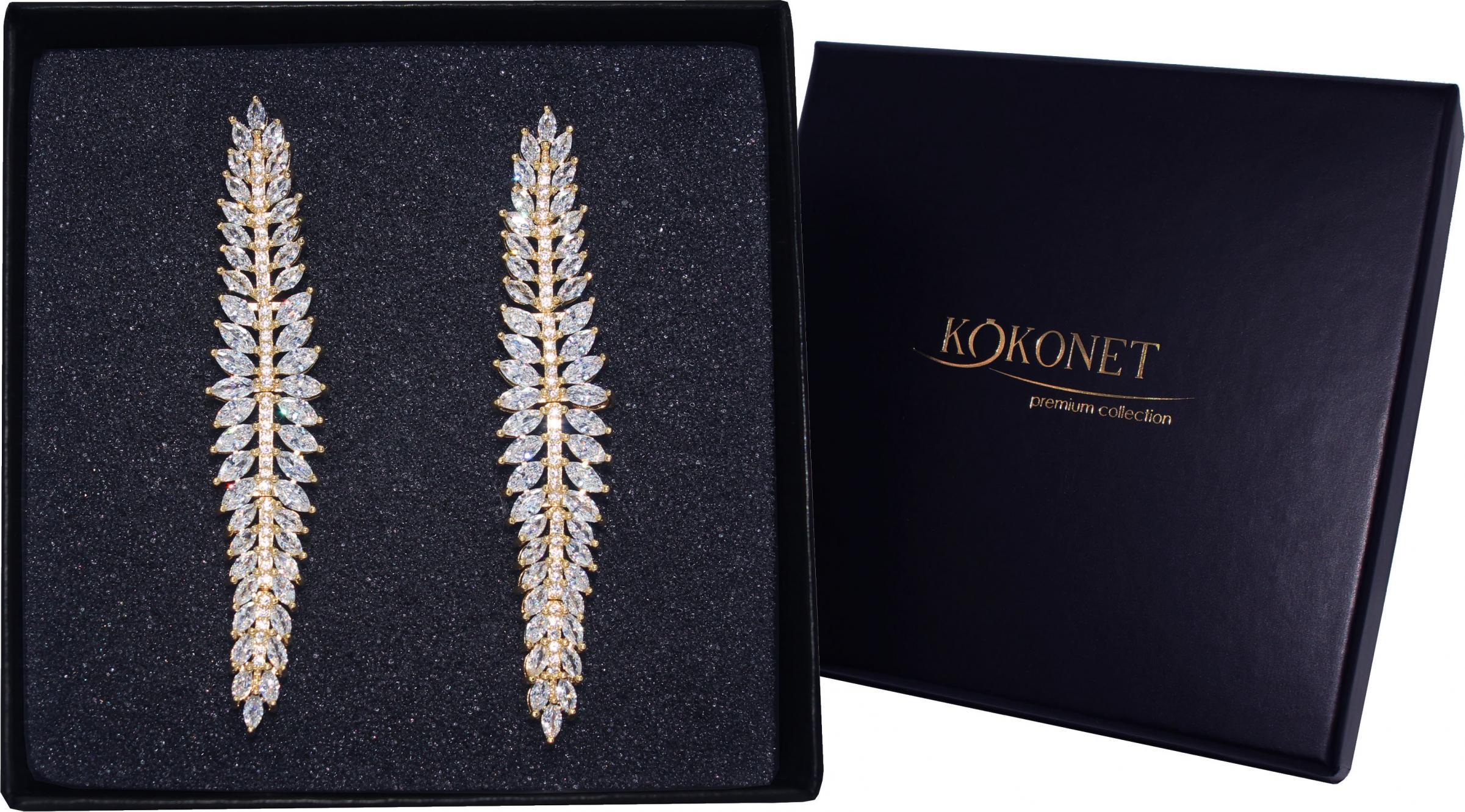 KOKONET Kolczyki okazałe listki ZŁOTE 18k unikatowe ŚLUBNE