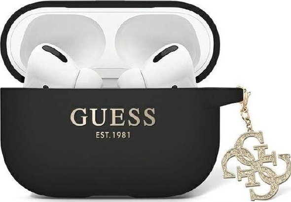 Guess Guess GUAP2LECG4K AirPods Pro 2 cover czarny/black Liquid Silicone Glitter Triangle Charm