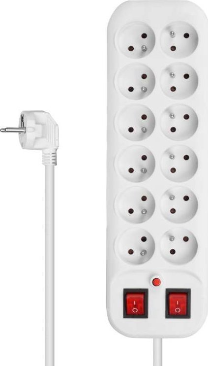 DPM Przedłużacz 12 gniazd 2 włączniki biały DPM
