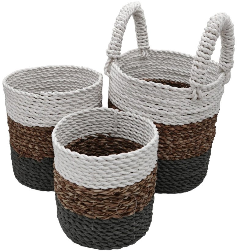 Zestaw Koszy z Trawy Morskiej - Naturalny, Biały, Szary