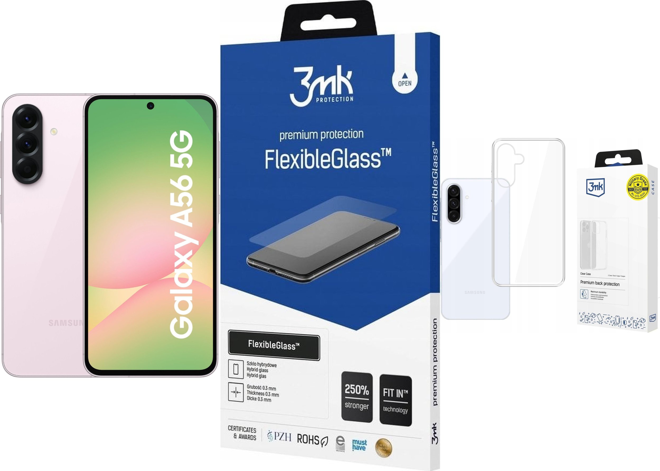 Smartfon Samsung Galaxy A56 5G 8/256GB Różowy (SM-A566BLICEUE) + FlexibleGlass + Etui Clear Case