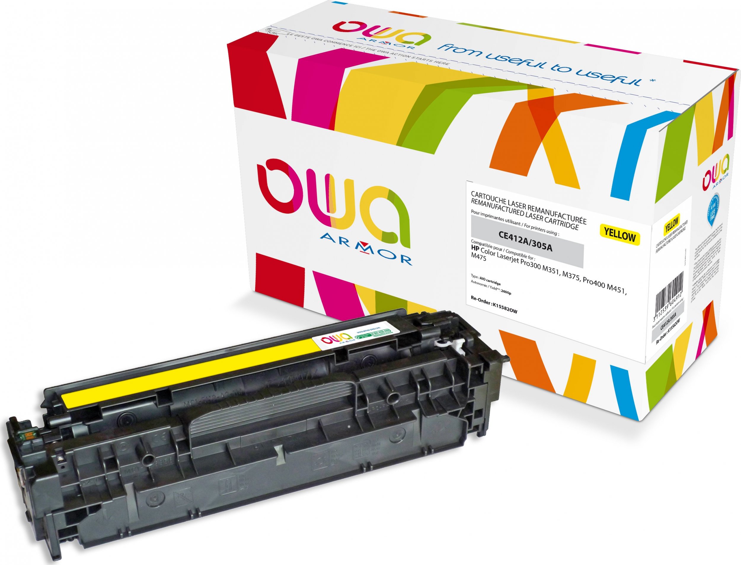 Toner Armor Toner OWA Armor do HP Color Laserjet Pro300 M351, M375, Pro400 M451, M475, 2600 stron, CE412A, żółta/yellow