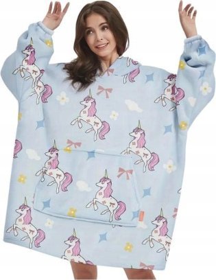 Bluza pluszowa z kapturem comfy koc oversize ciepła wzór unicorn jednorożec
