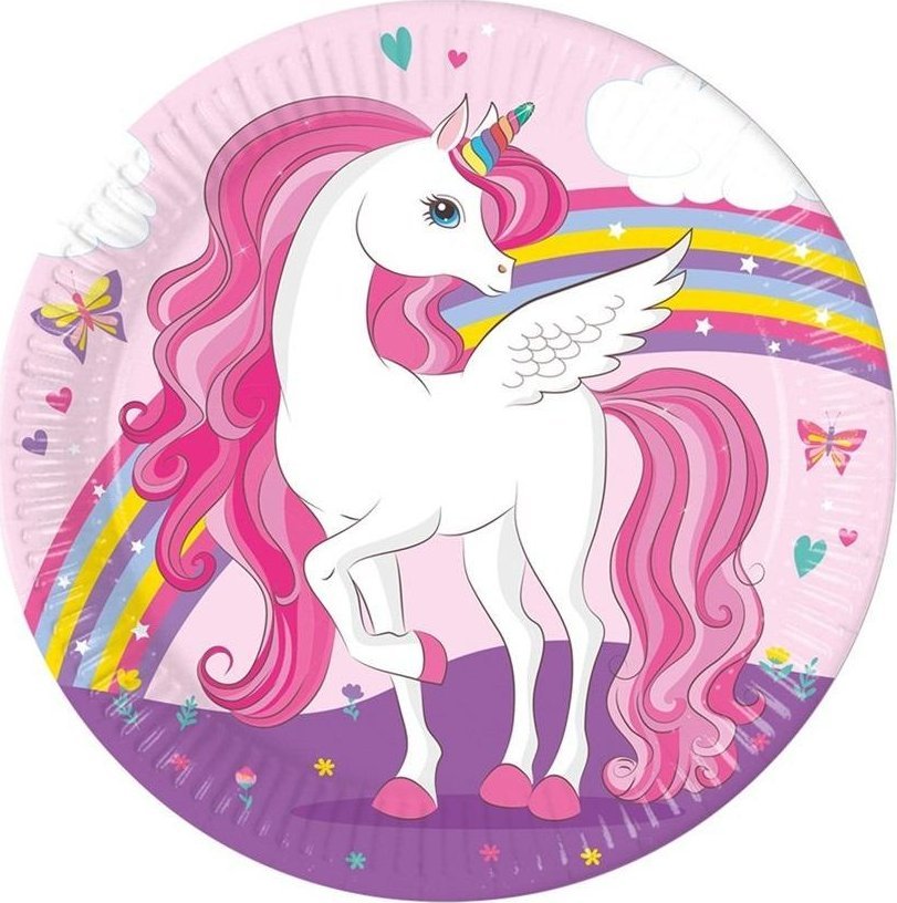 Talerzyki papierowe Unicorn Rainbow 23cm 8szt