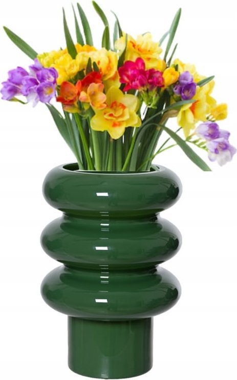 Szklany wazon na kwiaty 14x20m Zielony dekoracyjny elegancki