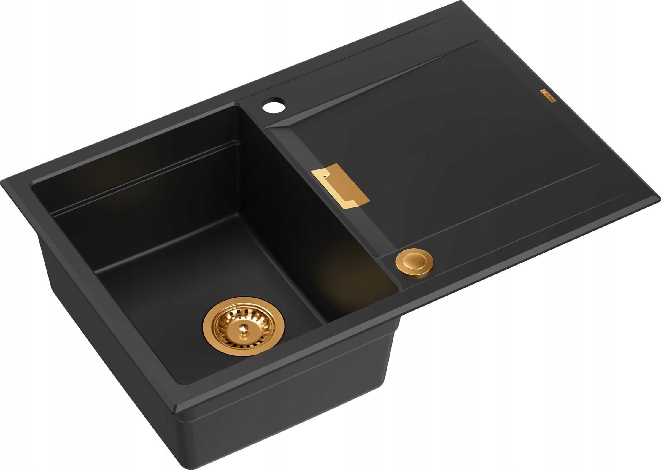 Zlewozmywak Owen OWEN 111 GraniteQ zlewozmywak z syfonem Push 2 Open 1-komorowy z/o (760x500x215; kom. 330x430) pure carbon / elementy miedziane