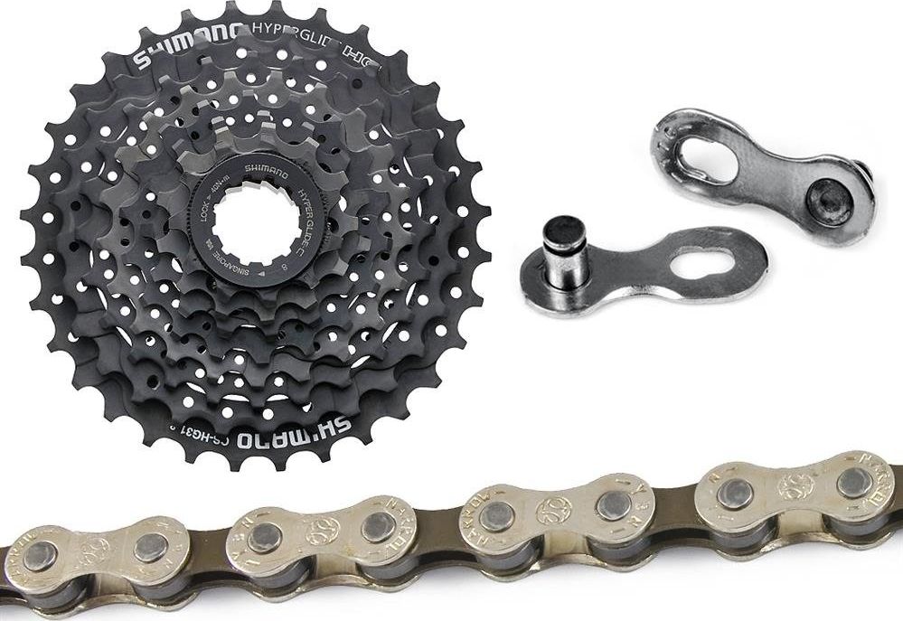 Shimano Zestaw 8-rzędowy Kaseta Shimano Altus CS-HG31 11-30 + Łańcuch Accent AC-801 + spinka uniwersalny