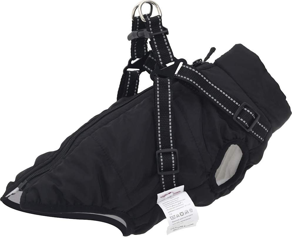 vidaXL vidaXL Płaszcz dla psa z szelkami, wodoodporny, czarny, XL