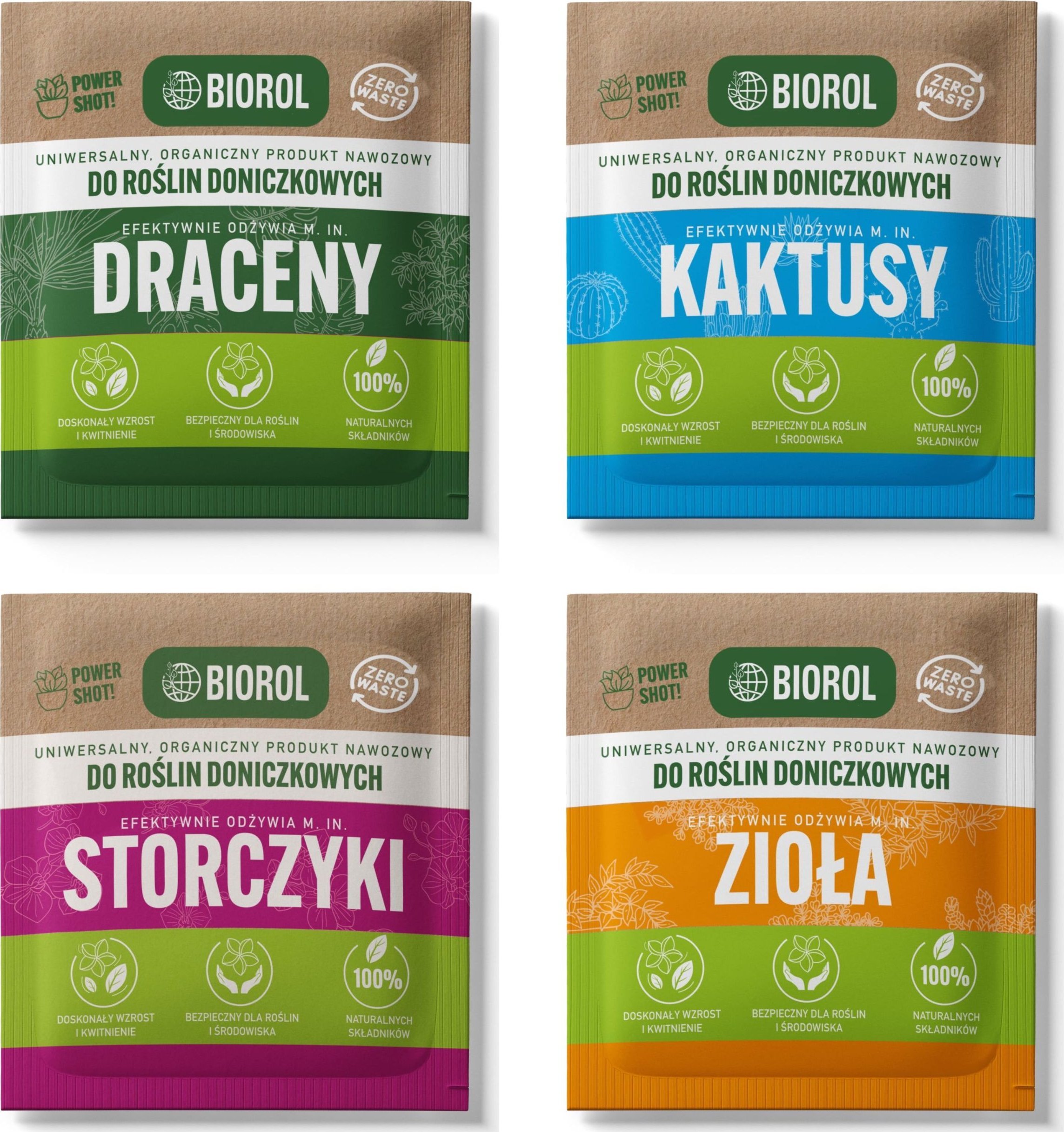 4x Nawóz organiczny BIOROL Power Shot 50g do dracen, kaktusów, storczyków i ziół