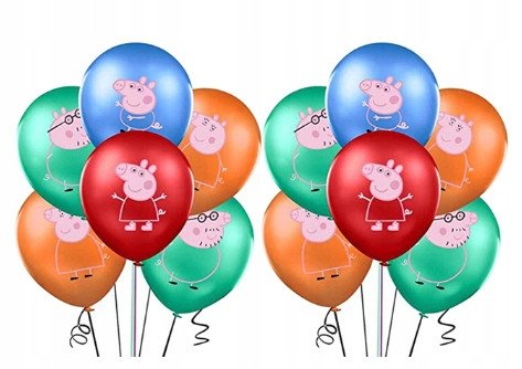 Balon Klasyczny z Nadrukiem na URODZINY - ŚWINKA PEPPA - 12 szt