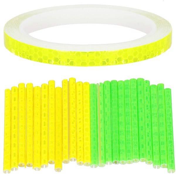 Taśma odblaskowa 8 m i rurki odblaskowe na szprychy roweru 24 szt. żółte/zielone UNIWERSALNY