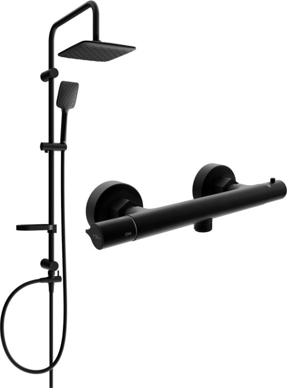 Zestaw prysznicowy Mexen Mexen Sven zestaw prysznicowy natynkowy z deszczownicą i baterią prysznicową termostatyczną Slim, czarny - 77105262-70