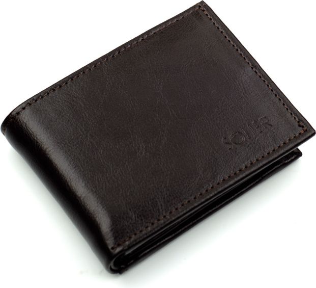 Solier Elegancki brązowy skórzany męski portfel SOLIER