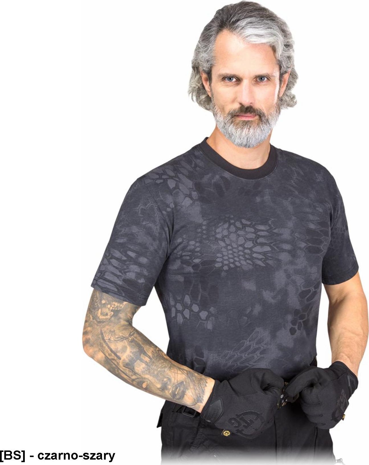 R.E.I.S. TG-TARNUNG - T-shirt krótki rękaw Tactical Guard 100% bawełna 170-180 g/m2 dedykowana miłośnikóm militariów motocyklistów - czarno-szary 2XL