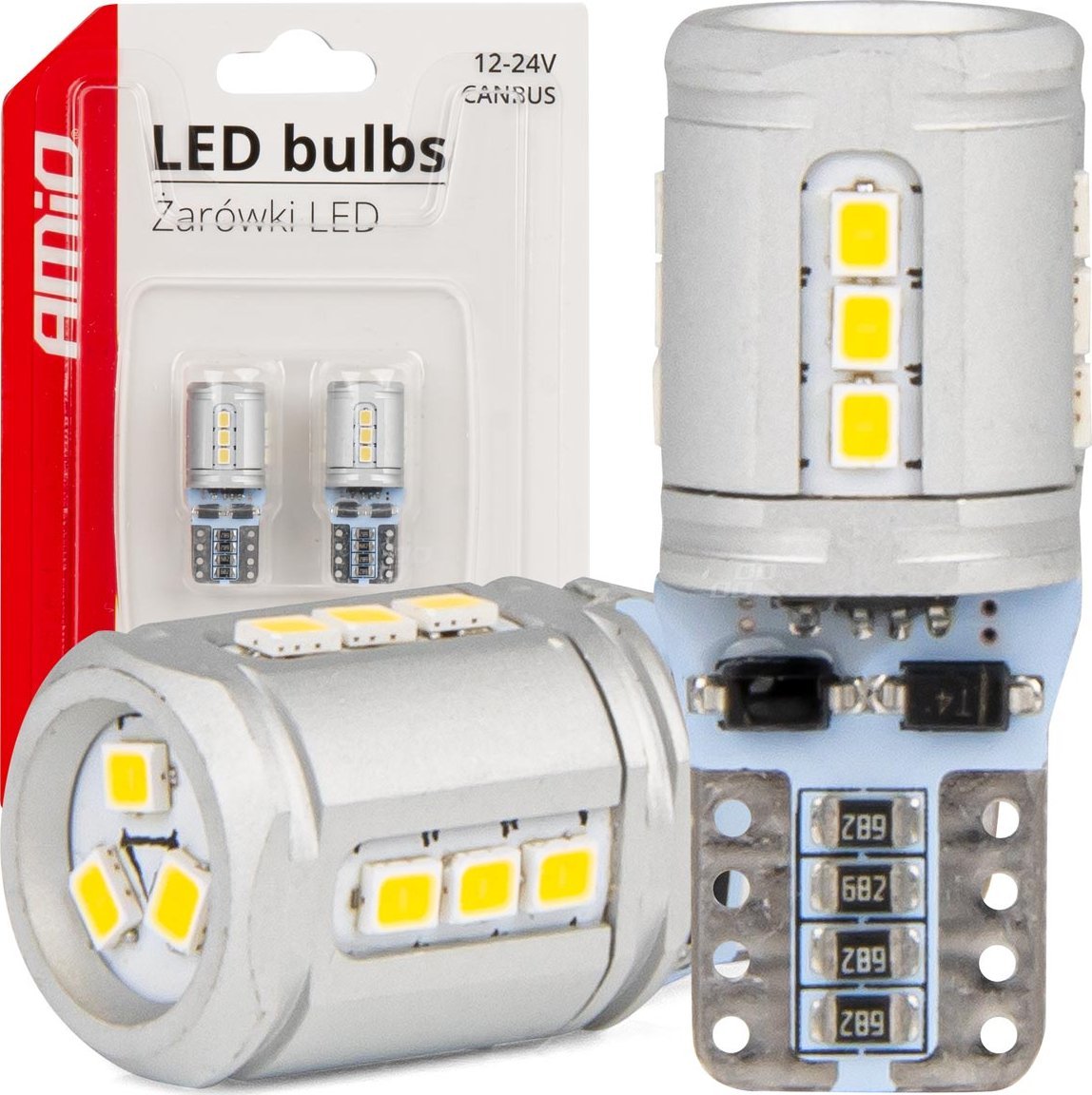 AMiO Żarówki led canbus t10e w5w 15x2016 smd white 12v 24v amio-03723