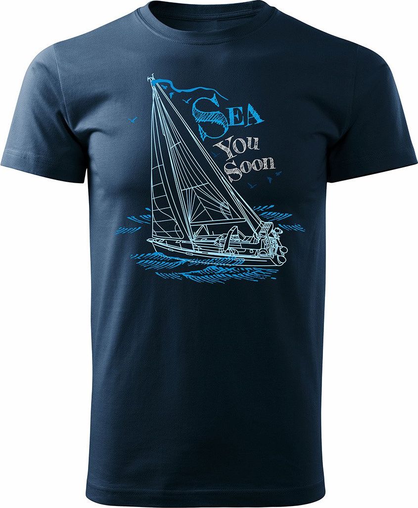 Topslang Koszulka żeglarska z jachtem męska granatowa REGULAR XL