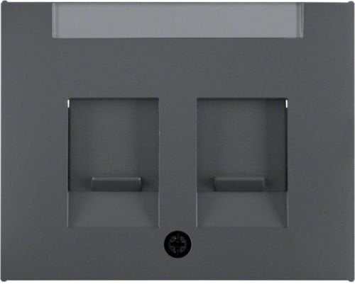 Hager Element centralny gniazda teleinformatycznego podwójnego z polem opisowym antracyt mat lakierowany 11827006