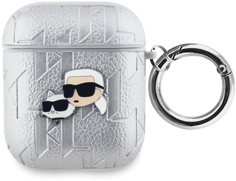 Karl Lagerfeld PU Embossed Karl and Choupette Heads Case for AirPods 1/2 Silver standard