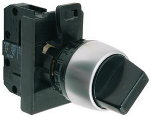 Spamel Przycisk sterowniczy pokrętny piórkiem 3 położeniowy I-0-II czarny 2NO pierścień niklowany - ST22-P3.CZ-20.