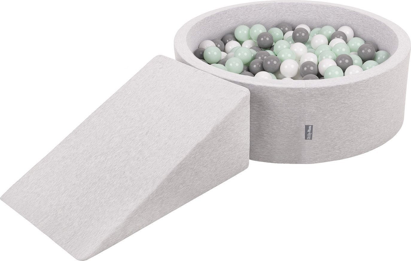 KiddyMoon Piankowy plac zabaw PPZP-OK30D-112 z piłeczkami jasnoszary: biały-szary-mięta basen 200/klin L Zabawka plac zabaw
