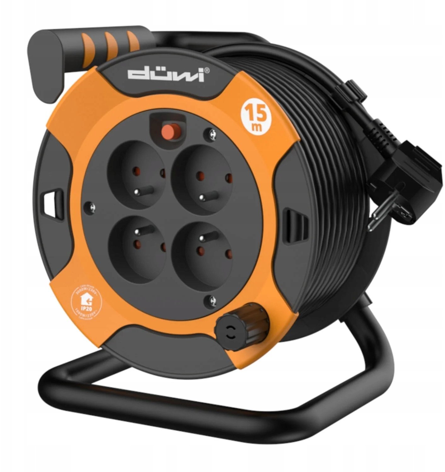 Przedłużacz bębnowy 4-gniazdowy H05VV-F 3G1.0, 15m pomarańczowo-czarny / 24622
