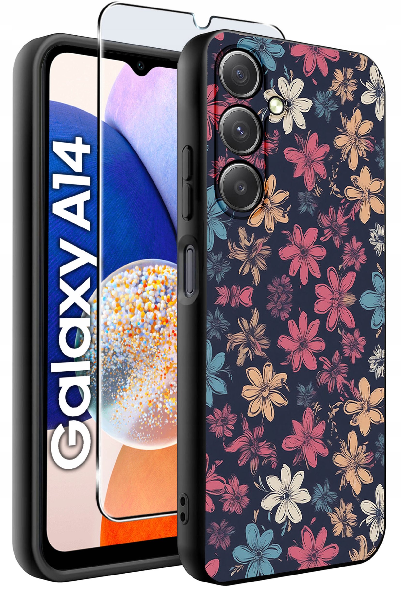 ETUI do Samsung A14 5G WZORY | SILIKONOWE MATT CASE + SZKŁO HARTOWANE 9H