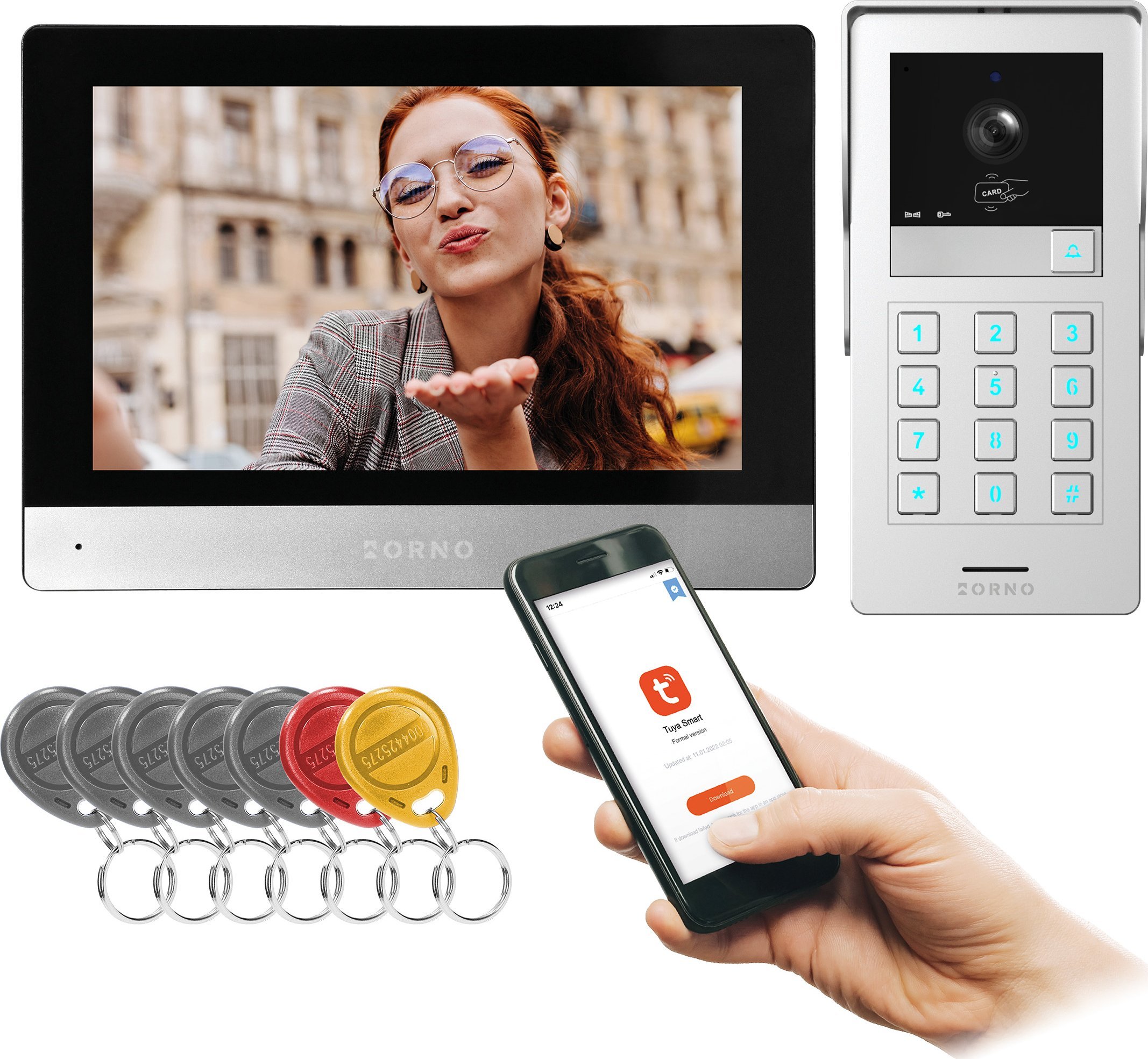 Orno GAYD, zestaw wideodomofonowy jednorodzinny, 2-żyłowy, 8", Wi-Fi, ekran dotykowy, 2MP Full HD, RFID, szyfrator