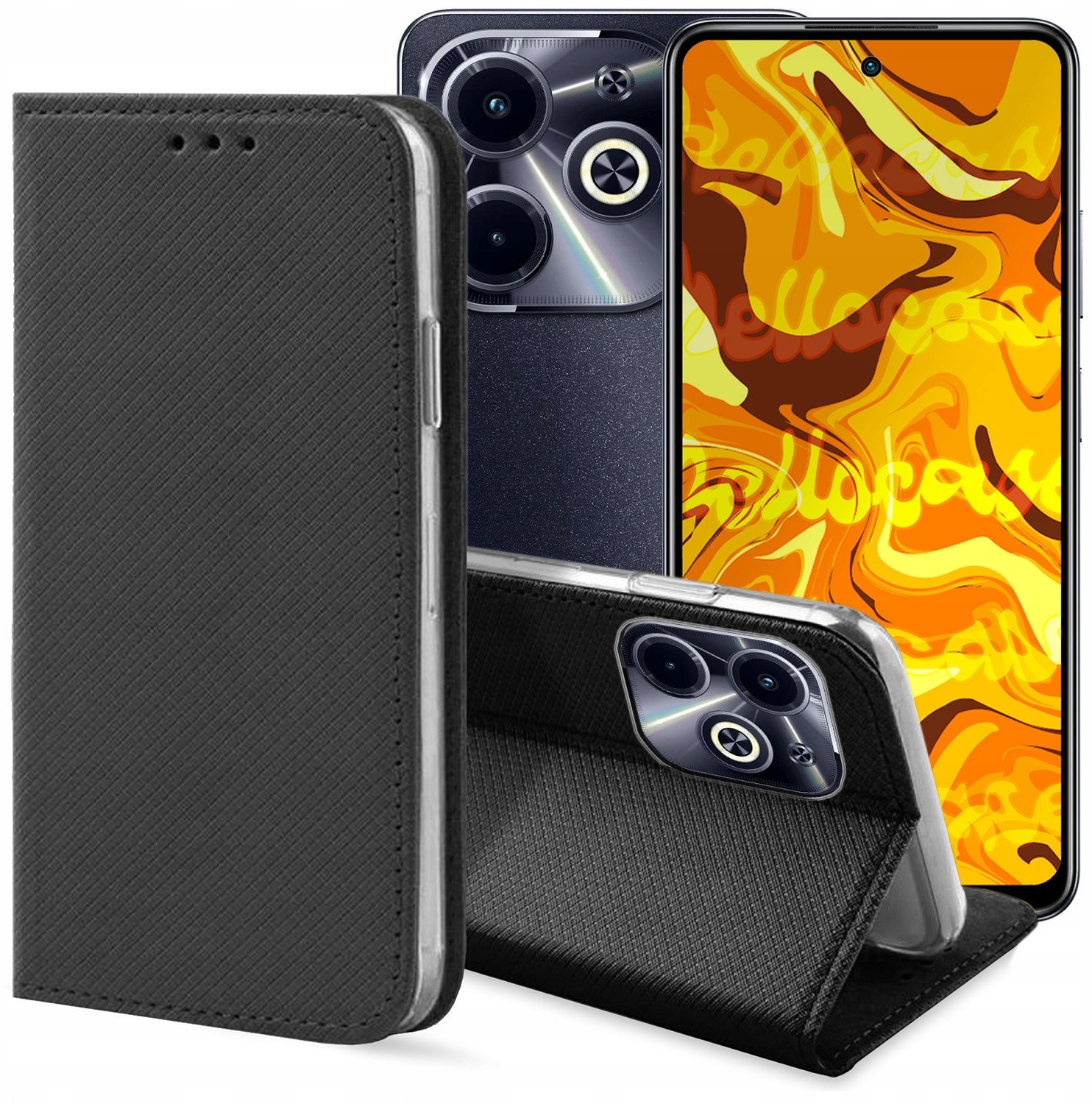 ETUI Z KLAPKĄ DO INFINIX HOT 40I CZARNE ZAMYKANE MAGNETYCZNE KABURA CASE