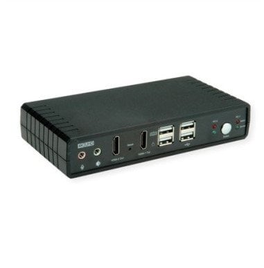 ROLINE Dwugłowicowy przełącznik KVM HDMI 4K@60Hz, 2 komputery, DP/HDMI, audio, z 2-portowym koncentratorem USB 2.0