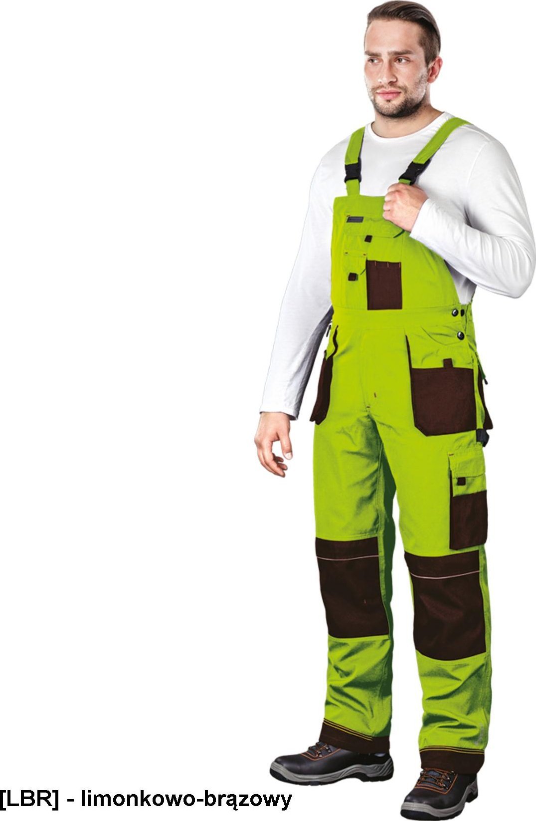 R.E.I.S. LH-FMN-B - Spodnie ochronne ogrodniczki FORMEN - limonkowo-brązowy 54