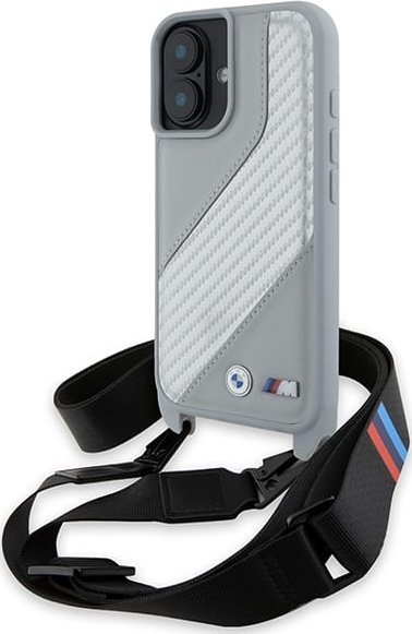 BMW BMHCP16S23PSCCG iPhone 16 6.1 szary hardcase M Edition Carbon Stripe & Strap