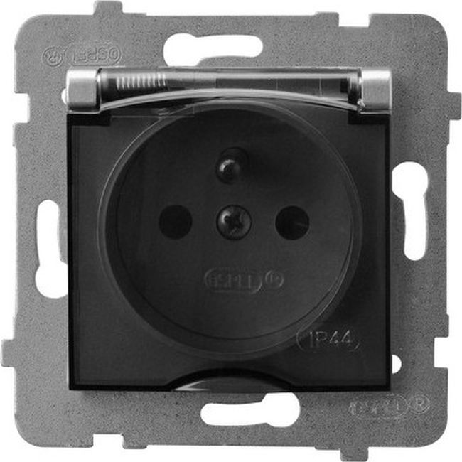 Ospel ARIA Gniazdo bryzgoszczelne z/u IP44 wieczko przezroczyste srebro GPH-1UZ/m/18/d