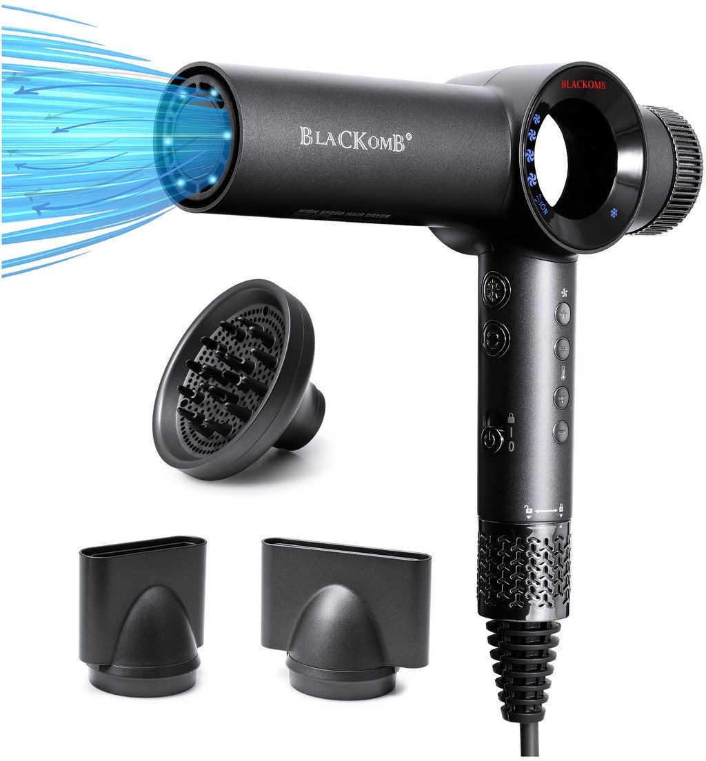 BlacKomb Profesjonalna Suszarka Do Włosów Z Jonami Ujemnymi 1900W + Dyfuzor + Koncentratory Waga 290g 290g