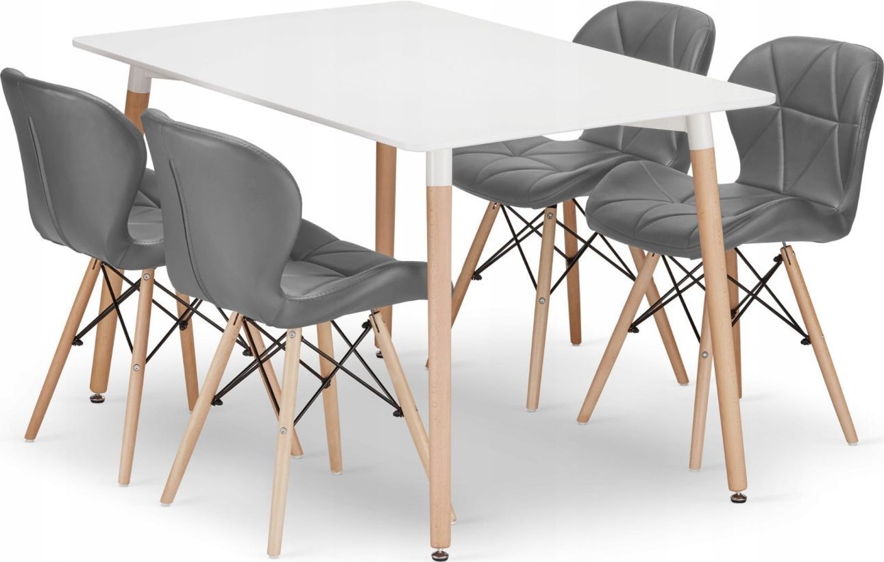 Leobert Zestaw stół prostokątny ADRIA 120x80 biały + 4 krzesła LAGO szare