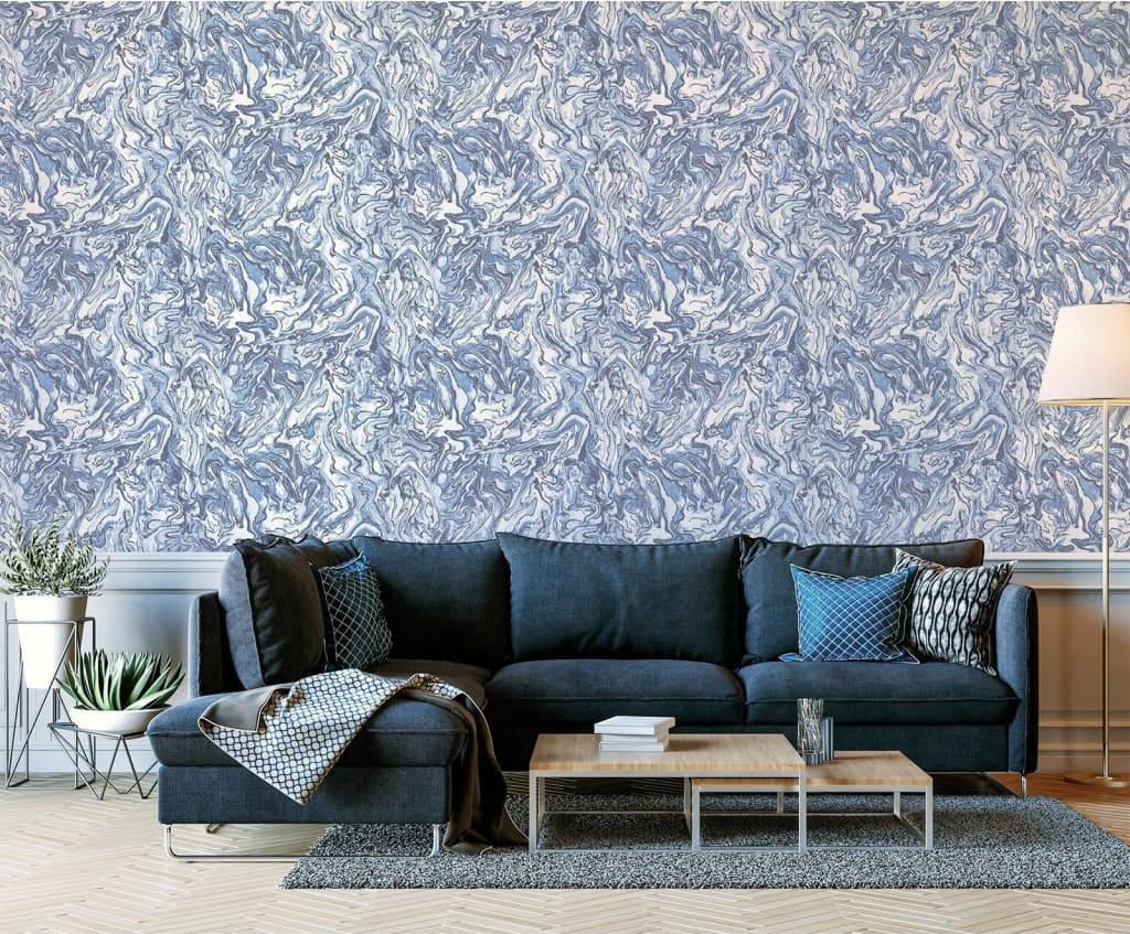 Dutch Wallcoverings DUTCH WALLCOVERINGS Tapeta Liquid Marble, niebieska