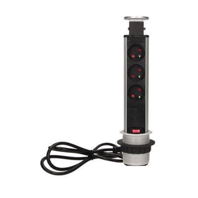 Orno Gniazdo meblowe, 3x250V AC wysuwane z blatu z blokadą i przewodem 1,8m srebrne