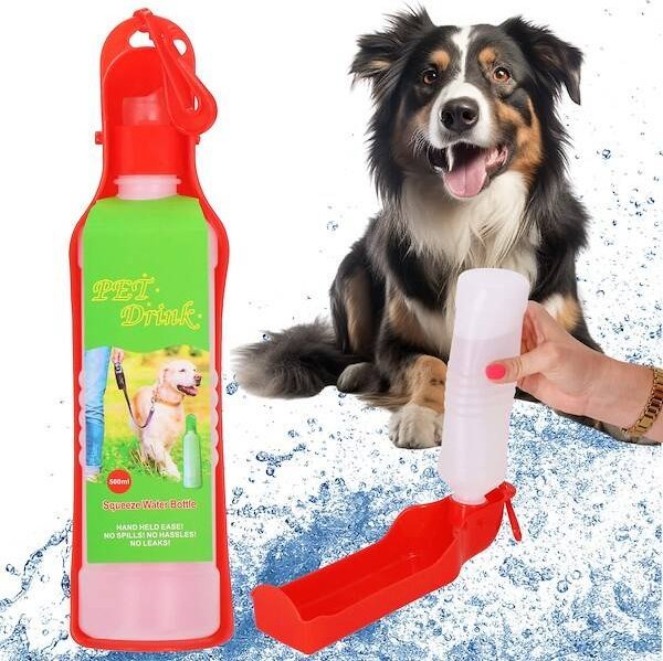 Springos Butelka na wodę dla psa, kota z poidełkiem, turystyczna 500 ml bidon czerwony UNIWERSALNY