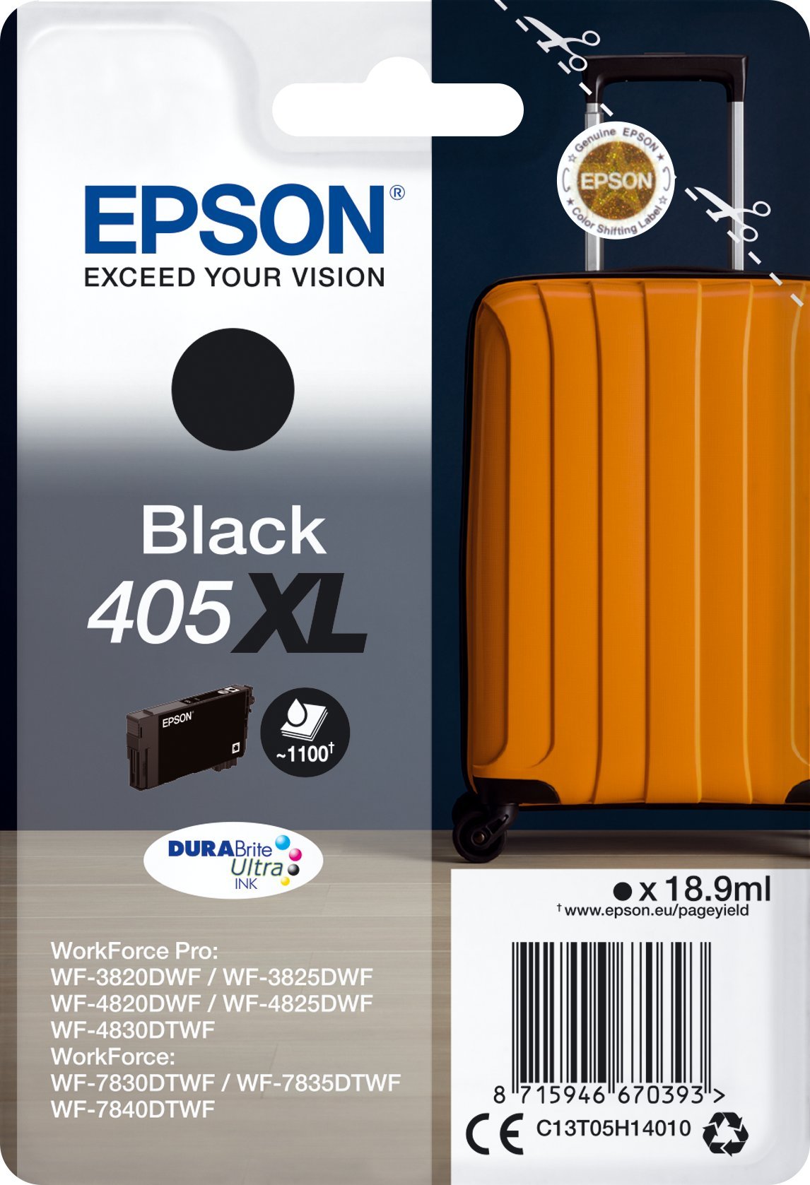 Tusz Epson Epson 405XL - 18.9 ml - XL - Schwarz - original - Blister mit RF- / akustischem Alarmsignal - Tintenpatrone - fur WorkForce WF-7310, 7830,