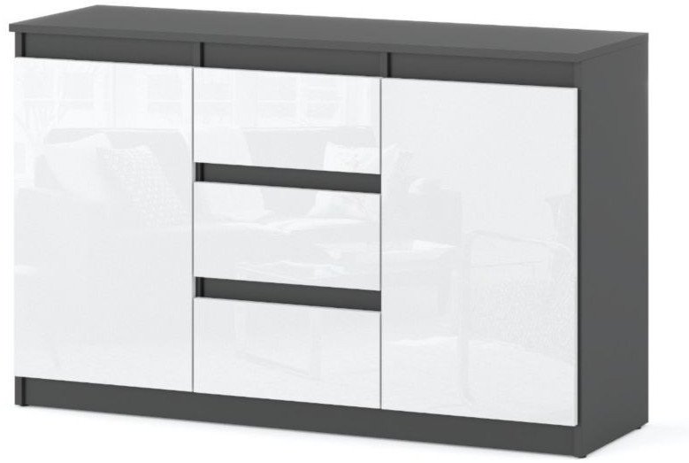 Komoda 3 Szuflady 120cm Młodzieżowa Salon Sypialnia Szara Mat Biała Połysk