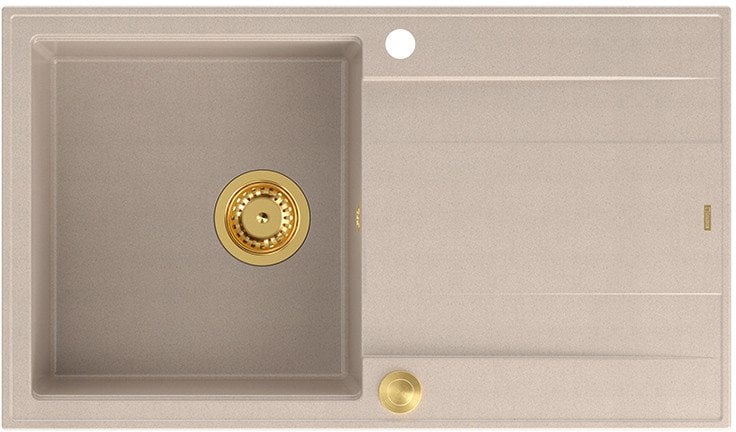 EVAN 111 GraniteQ zlewozmywak z syfonem Push 2 Open 1-komorowy z/o (860x500x210) pearl beige / elementy złote