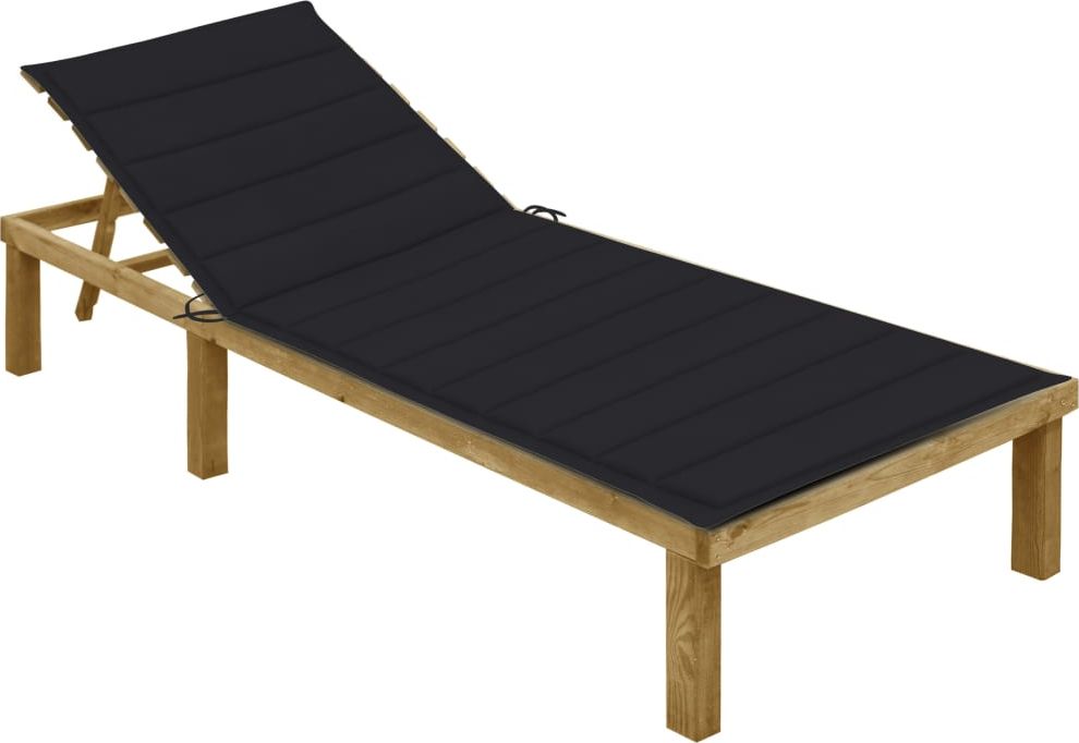 vidaXL Leżak z czarną poduszką, impregnowane drewno sosnowe